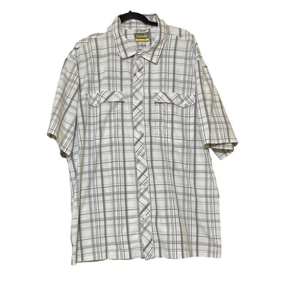 Cabelas Cool Max Mens Gray Plaid Short Sleeve Button Down Shirt Size 2XL - Picture 1 of 9